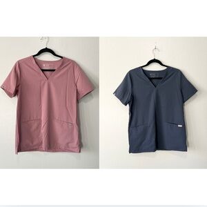 FIGS- Technical Collection BUNDLE 2 Scrub Tops Dark Blue and Mauve Size M